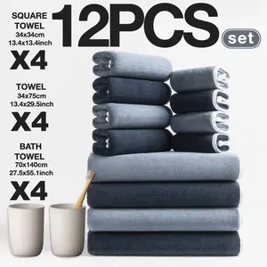 12-Piece Bath Set, Thickened Fall/winter Collection, Includes 4 Premium Bath Towels (140x70 Cm), 4 Hand Towels (74x34 Cm), 4 Face Cloths (34x34 Cm)