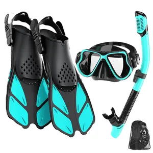 4 in 1 Snorkeling Set, 1 Set Diving Mask & Snorkel & Fins & Bag, Leakproof Design Snorkeling Set for Swimming & Diving Adventures, Diving Gear