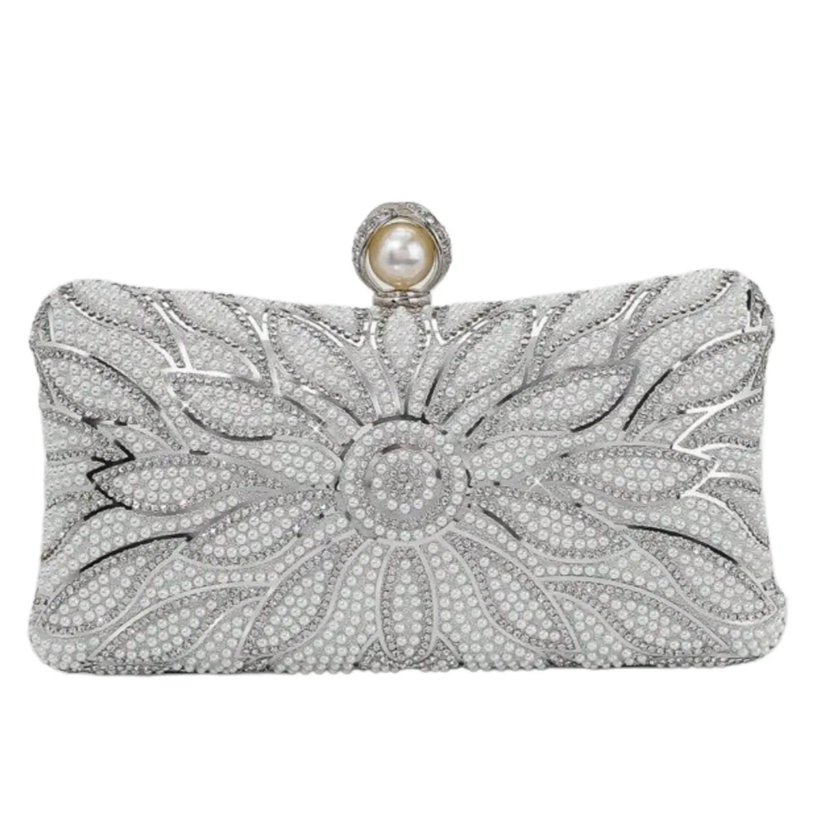 Elegant Faux Pearl Box Clutch, Romantic Wedding Party Purse with Luxury Rhinestone Decor, Formal Event Shoulder Crossbody Bag for Bride, Purse Bag for Wedding