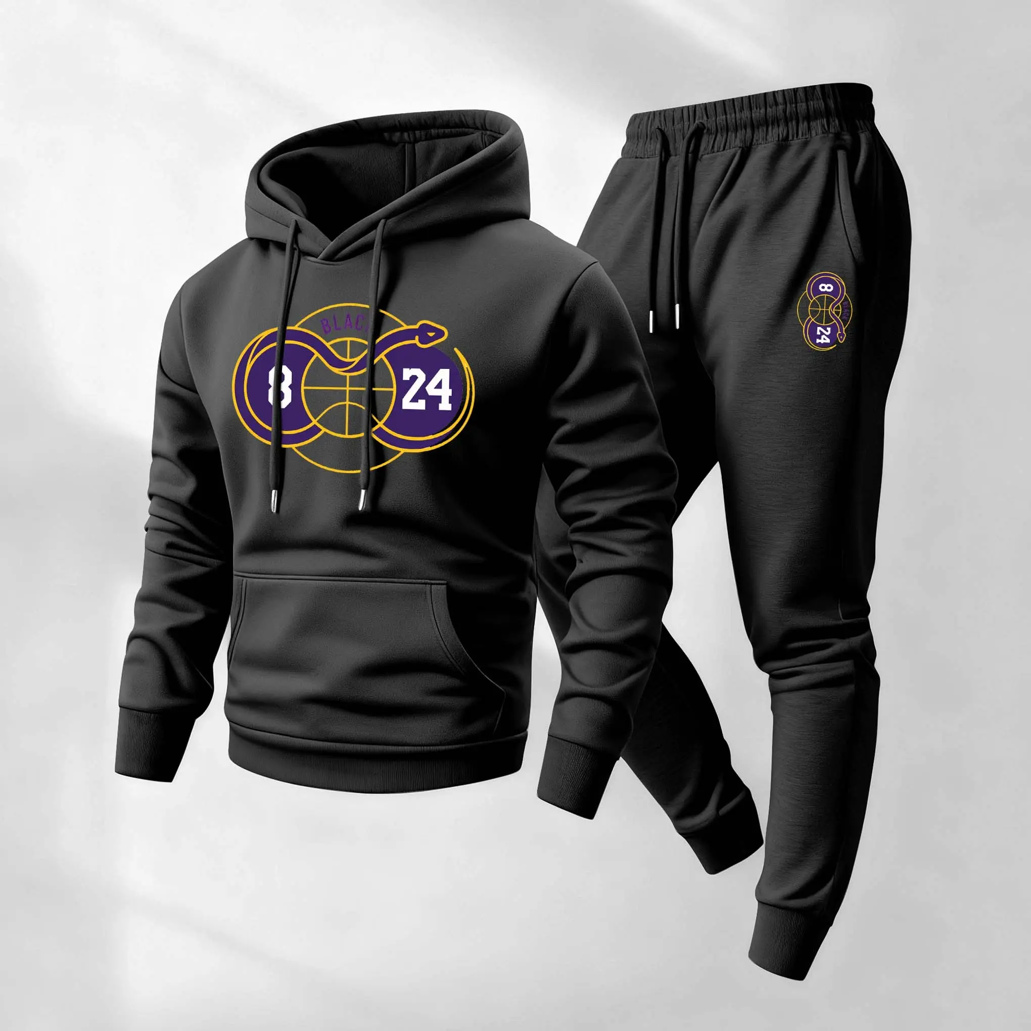 Men's 2-Piece Casual Set - Long Sleeve Letter Print Hoodie and Drawstring Pants, Loose-Fitting 100% Polyester Outfit for Mensfashion, Athleisure, Tracksuit, Ootd Ideas, Sporty Chic, Casual Fit, Sweatpants, Sportswear, Clothes, Fabric