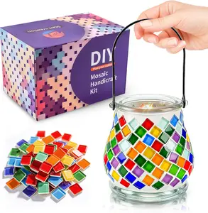Joyclub DIY Mosaic Candle Holder Kit Mosaic Kits for Adults Stained Glass Tealight Candle Holder with Handle for Home Lighting Decor Girls Birthday Craft Gifts