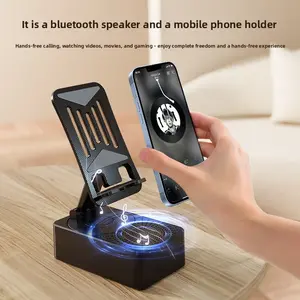 Portable Bluetooth Speaker Phone Stand with Wireless Charger 360 Rotation Adjustable Foldable for Home Office Car Video Calls Music Play