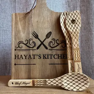 Engraved Charcuterie Board and Spoons Wooden