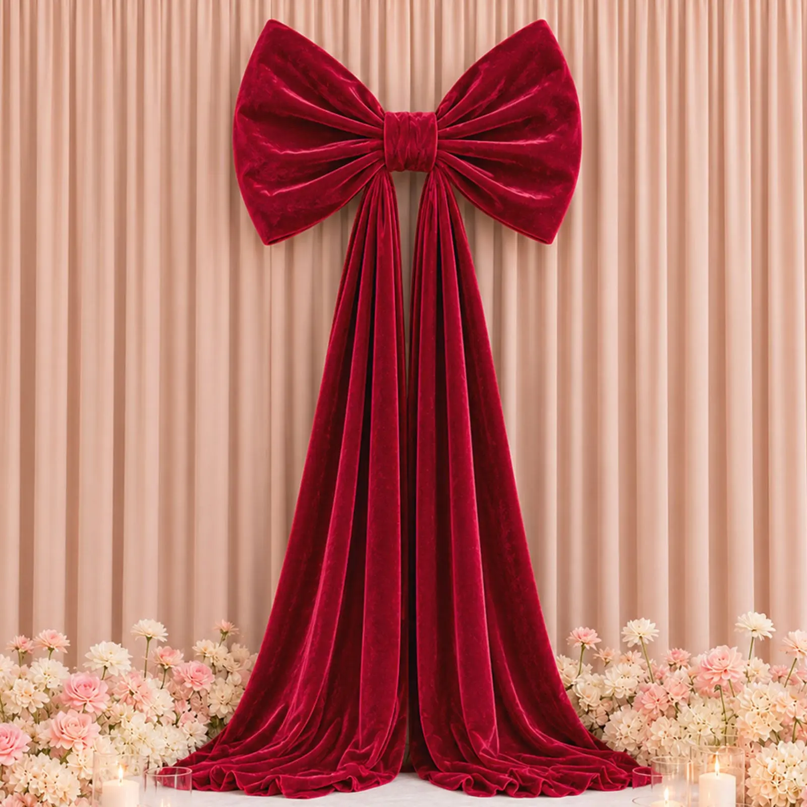 eFavormart 10ft Giant Velvet Bow Backdrop Decor, Burgundy - Bow Shape, Dry Clean Compatible for Weddings, Birthdays & Baby Showers
