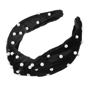 Unique Bargains Faux Pearl Knotted Headband, Classic Casual Style Velvet Headband for Women Girl