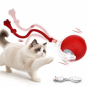 Interactive Cat & Dog Toy, Electric Rolling Ball with Rope, Automatic Teasing Pet Toy, Interactive Bait Ball for Cats & Dogs, Fun Training & Play Toy for Kittens and Pets, Cat Teaser Wand Alternative