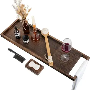31" Wooden Bathtub Tray Bath Caddy with Handles - Simplicity Farmhouse Rustic Wood Tub Shelf Bathroom Organizer for Home SPA