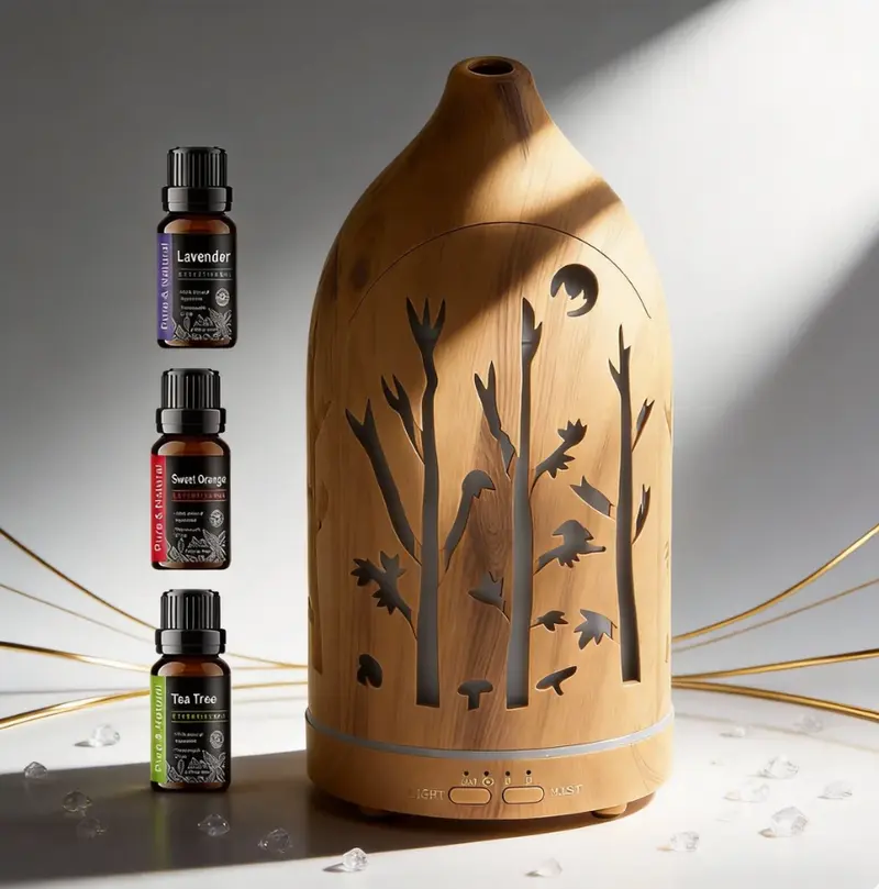 7 Color LED Aroma with 3 Essential Oils Set Ultra Quiet Auto Shut Off for Home Office Relaxation Portable Flame control humidifier Colorful Ultrasonic Compact Smart Aromatherapy Humidifier cool mist air purifier 2-in-1 RGB Lighting Diffuser