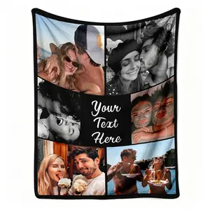 Custom 6 Photo Arc Couple Flannel Blanket, Personalized Your Text Here Memory Collage Pattern Soft Warm Throw, Cozy Nap Blanket for Sofa Couch Bed, Customized Romantic Gift for Lover Him Her, Anniversary Valentine's Day Birthday Gift