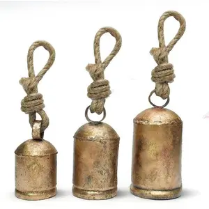 Shabby Chic 3 Bells Made of Tin Vintage Rustic Cow Bells for Crafts Christmas Tree Jingle Hanging Bells (3 Different Size)