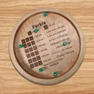 7 Inch Farkle Dice Tray, Wooden Dice Tray for Farkle Classic Game with 6 Round for Rolling for Family Party Travel Board Game Adults