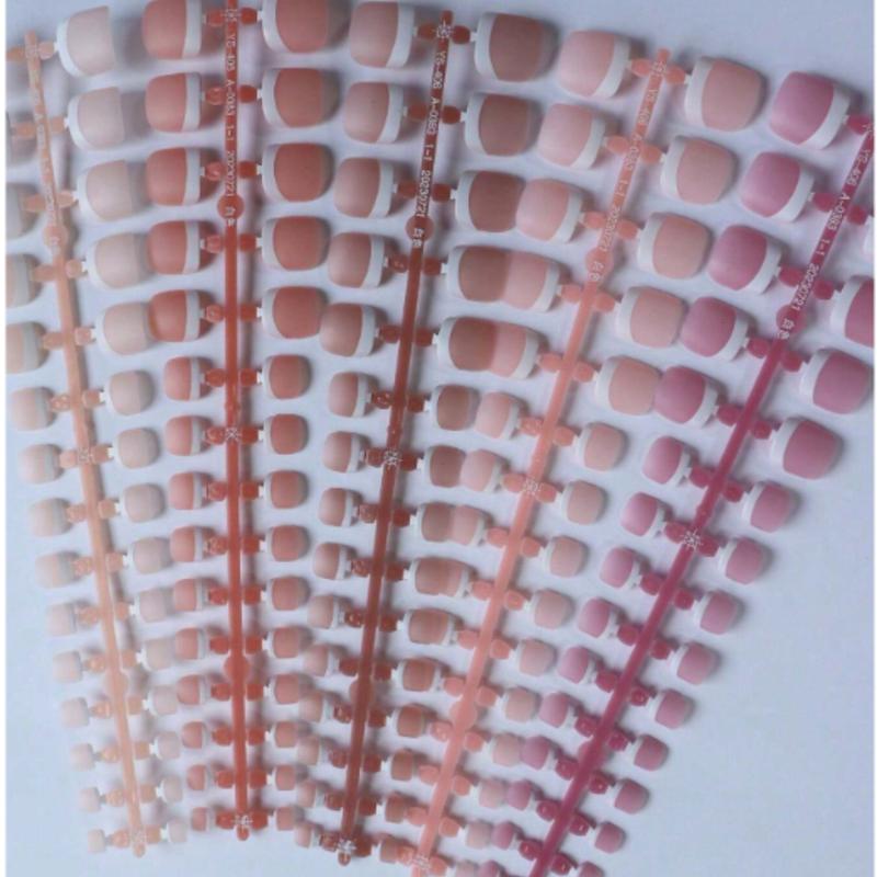 Elevate Your Style With 5 Style (150pcs) ,Light Apricot, Coral Powder, Light Coffee, Light Pink, Light Purple Short Square Shaped Matte Fashionable Wearable False Finger Toenail Nails