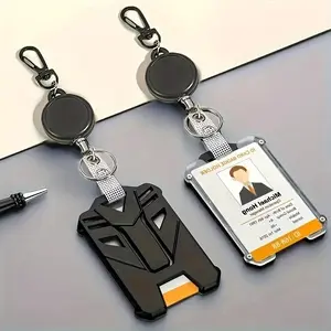 2D retractable badge holder with ID card slot, suitable for office and outdoor scenes, durable plastic material.