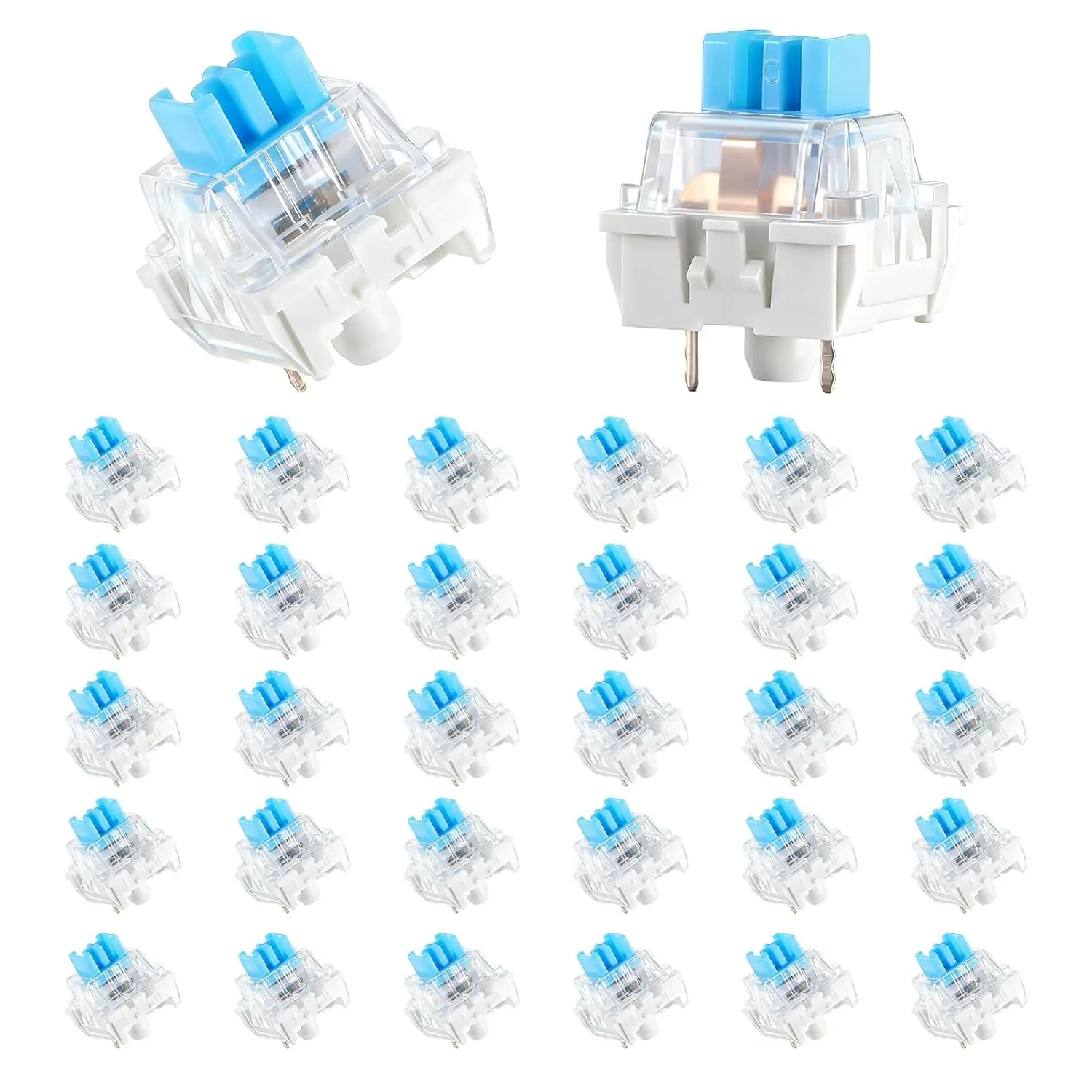 Mechanical Keyboard Switches, 30 count 3 Pin Blue Keyboard Clicker  Pre-Lubricated Clicky Key Switches for  Gaming Keyboards