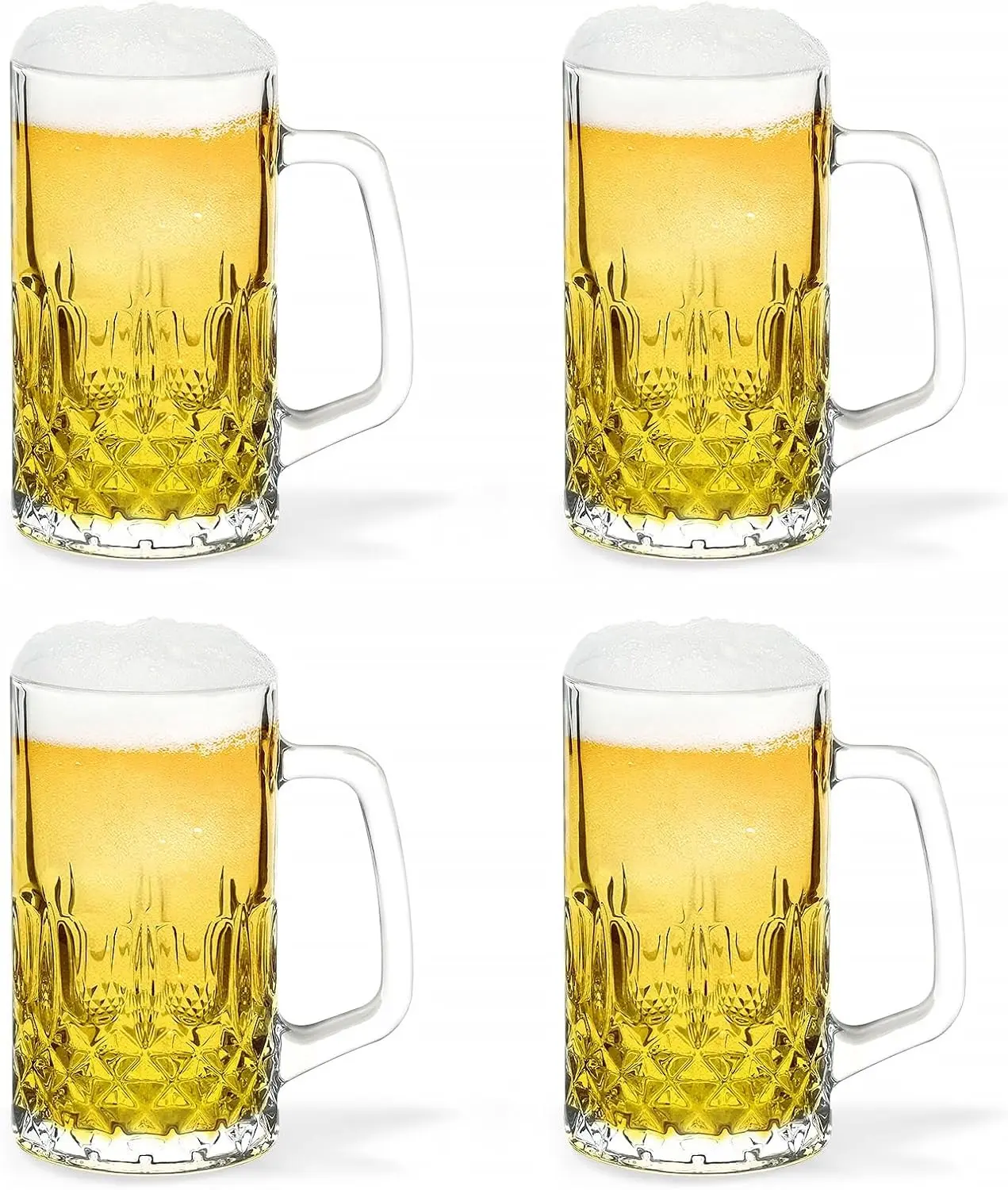 20oz (610ml) Glass Beer Mugs Set of 4 With Handle, Beer Glasses for Freezer, Traditional Stein for Bar Coffee Tea Beverage Drinking
