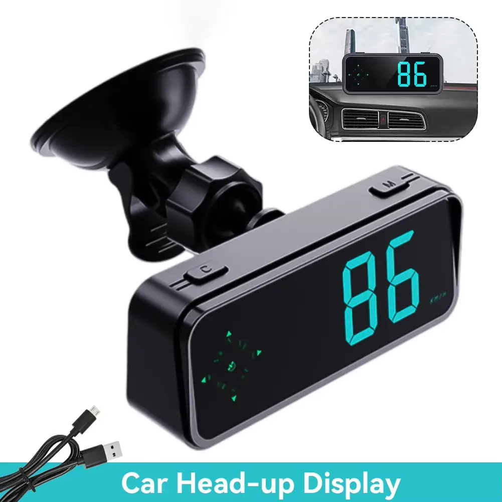Universal GPS Car HUD Head Up Display - 7-Color LED Digital Speedometer (MPH/KMH), Compass, Clock, 5V USB Plug-and-Play Windshield-Mounted Speed Gauge for All Vehicles