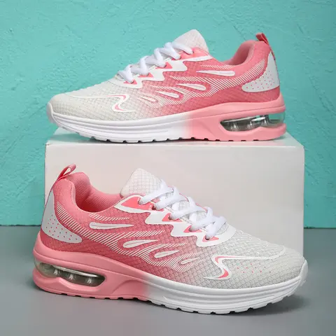 Women's All-Day Casual Trainers - Light Mesh Upper, Easy Flex, Cushioned Air Cushion, Breathable Fabric, Low Top Ankle, Round Toe, Striped Fashion Design, Shock-Absorbing, All Seasons Outdoors Footwear, Lightweight