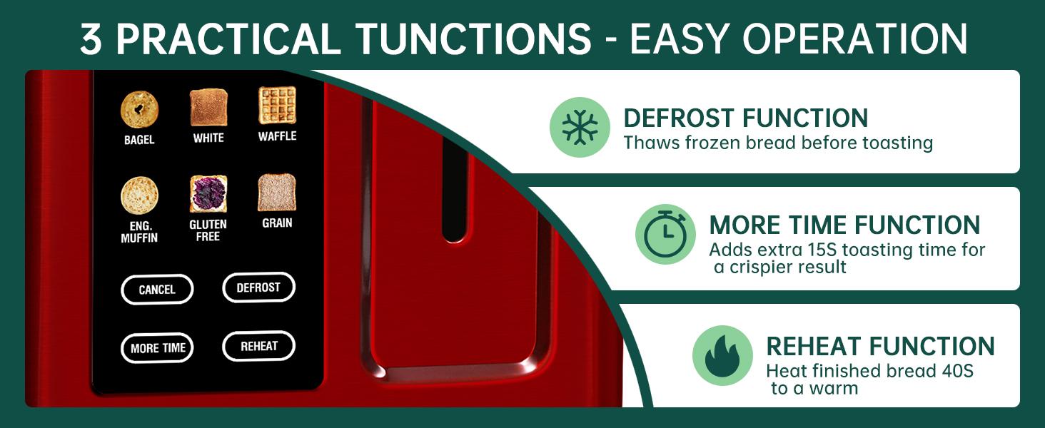 Toaster 2 Slice, Touch Control Stainless Toaster LCD Display, 50% Faster Heating Speed, 1.4'' Wide Slots, More Timer Functions, Removable Crumb Tray, 1350W, Dark Cherry