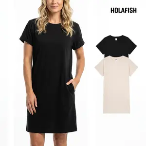 Holafish Women's 1/2 Pcs Milk Silk Midi Dress Crew Neck Flowy Soft Breathable Wrinkle Free Summer Sundress Elegant Casual for Daily Travel Beach Outfit summervibes