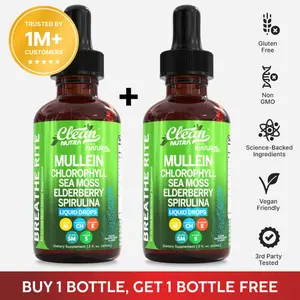 Clean Nutra BOGO | Mullein Chlorophyll Drops for Lungs Detox Organic Liquid Irish Sea Moss, Spirulina, Licorice, Tart Cherry Lobelia, Motherwort & Elderberry Mullein Leaf Extract Tincture Men Women Supplement