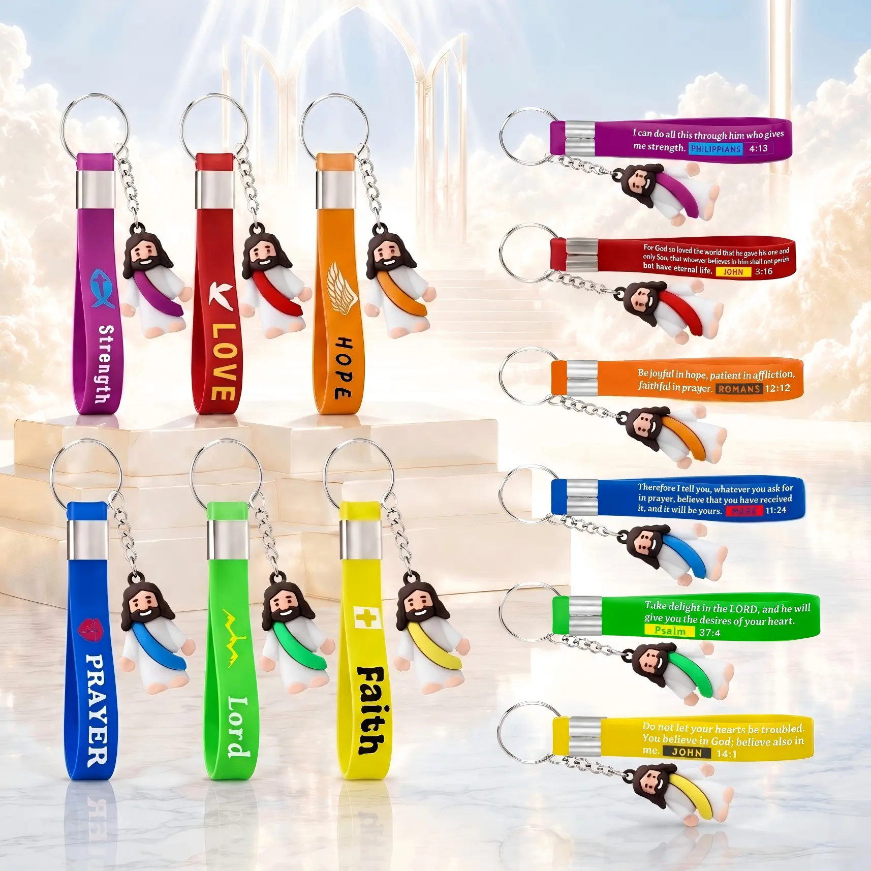 Back to School Gift 12/24Pcs Mini Jesus Figure Keychains Jesus Love You Keychains with Bible Verse for Students Teachers Goodie Bags Stuffers Christian Trendy Keychains for Backpack Car Keys Accessory Inspirational Gifts Church Sunday School Baptism Gift