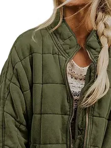 Full Size Zip Up Quilted Bomber Jacket (Plus Size)