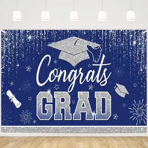 MEHOFOND Class 2026 Backdrop Decoration Blue Silver Glitter Graduation Party Background 2025 Congrats Grad Prom Party Cake Table Decoration Photo Booth Props 7x5ft