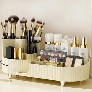 360° Rotating Vanity Makeup Organizer with Brush Holder, Large Spinning Cosmetic Storage for Skincare, Perfumes and Lotions Boxes Drawer Case Compartment Pet Room Smooth Switch Gift