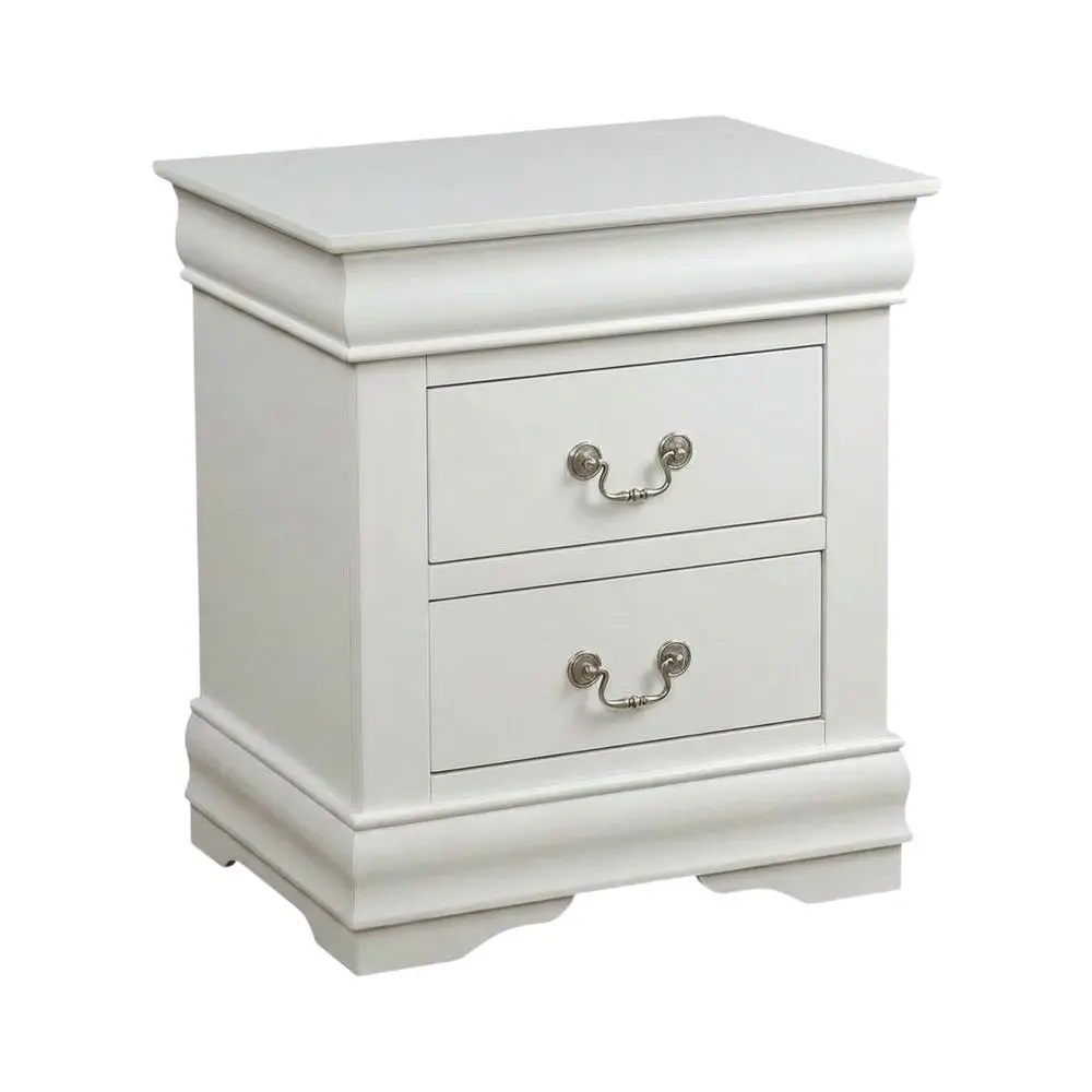 Rectangular Traditional White Nightstand - Solid Wood Construction, Brushed Nickel Handle