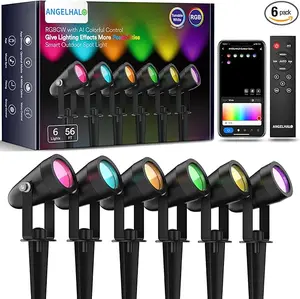 ANGELHALO Smart Landscape Spotlights, Low Voltage IP65 Waterproof Outdoor Spotlights Compatible with APP/Voice/Alexa Control, Color Changing Lights for Yard Garden Pathway Lawn, 6 Pack