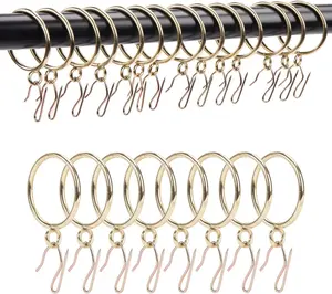 Curtain Rings with Hooks Rustproof Metal Drapery Rings with Eyelets and Pinch Pleat Curtain Hooks for Window Door Shower Curtain 1 Inch Inner Diameter 24 Pack