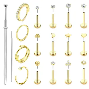 14K Gold Filled Nose Rings Studs Hoops for Women Men 20G Hypoallergenic Surgical Steel Push in Threadless Flat Back Earrings CZ Helix Tragus Lip Cartilage Medusa Nostril Piercing Jewelry summerwins
