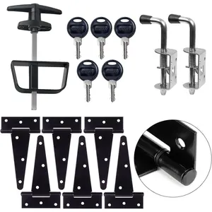 6" Shed Door Hardware Kit with T-Handle Lock & 5 Keys - 6 Hinges, 2 Barrel Bolts - Iron Gate Hardware Set, Black Powder Coated