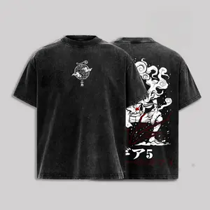 Sun Warrior Gear Form T-Shirt Vintage Washed Oversized Anime Tee Acid Wash Soft Cotton Streetwear Top Unisex Casual Outfit Manga Graphic Clothes Gift for Adventure Fans