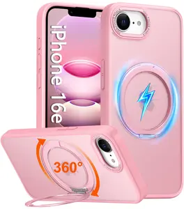 Magnetic Case for iPhone 16E (6.1") – 360° Rotatable Kickstand Ring, MagSafe Compatible, Translucent Matte Slim Design, 15FT Military-Grade Shockproof Protection – 2025 Model