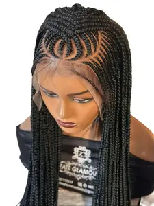 Fulani Box Cornrow Braided Wigs Synthetic Full Lace Front Braided Wigs With Baby Hair For Black Women 36'' Goddess Braiding Hair Wigs
