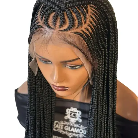 DOSAY Female Premium Synthetic Full Lace Front Wig with Baby Hair - 36" Fulani Box Cornrow Box Twist Goddess Braids, #27 #350 Ginger Blonde, Natural Hairline Wigs for Black Women