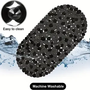 [Pebble Design PVC Shower Mat] 1pc Pebble Design PVC Shower Mat, Non-Slip with Suction Cups, 27x14 Inch, Machine Washable, BPA & Latex Free, with Drain Holes for Bathroom Safety and Home Decor