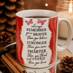 Self-Reminders Mug with Inspirational Watercolor Teal & Pink Butterfly Design Motivational Gift for Daily Enjoyment Ceramic Coffee Cup Reusable Washable Tumbler