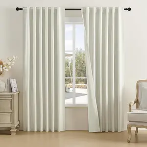 90 Inch Faux Textured Curtains Blackout for Bedroom 2 Panels,Pleated Rod/Back Tab/Hook Belt Thermal Drapes for Cottage,50x90 Inch Nartural