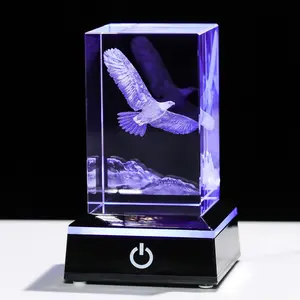 3D Engraving Eagle Figurines Gifts for Men with Colorful Light Base Eagle Statue  Christmas Ornament Glass Paperweight Decor Birthday for Him