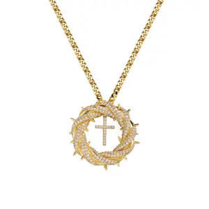 Micro-Pavé CZ Crown of Thorns Cross Necklace | Edgy Hip-Hop Statement Jewelry