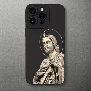 Jesus Pattern Mobile Phone Case, Low-key Luxury Black Full-body Protection, Shockproof and Anti-fall, TPU Soft Rubber Case Suitable for iPhone 17 16 15 14 13 12 11 Pro Max Plus