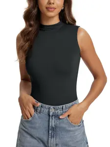 ODODOS Women's Double Layer Mock Neck Sleeveless Tee Ultra-Soft Lightweight Basic T-Shirts Slim Fit Tank Top summerwins