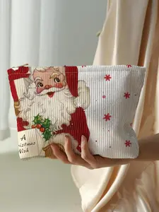 Christmas Style Santa Claus Pattern Makeup Bag, Handheld Cosmetic Pouch, Casual Fashion Multi-functional Storage Bag, Travel Makeup Bag, Suitable for Women & All Kinds Of Occasions