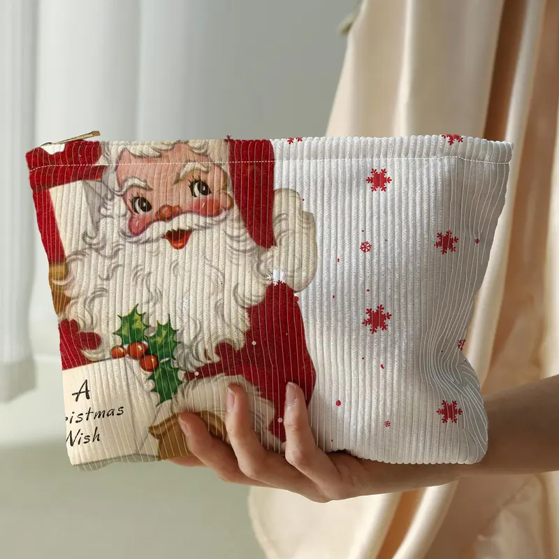 Christmas Style Santa Claus Pattern Makeup Bag, Handheld Cosmetic Pouch, Cosmetics Bag, Casual Fashion Multi-functional Storage Bag, Travel Makeup Bag, Cosmetic Travel Bags, Travel Beauty Bag, Suitable for Women & All Kinds Of Occasions