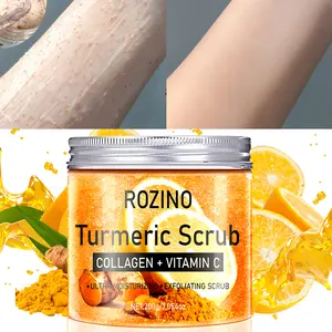ROZINO Turmeric Scrub with Collagen & Vitamin C Ultra Moisturized Exfoliating Scrub 200g for Skin Care Natural Plant-Based Exfoliating Particles Gentle Texture for Dry Oily Combination Skin Types