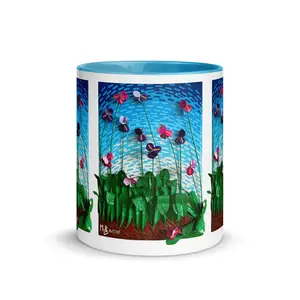 Flower Field Mug with Color Inside - Ceramic Coffee Cup - Colorful Everyday Drinkware - Gift Mug