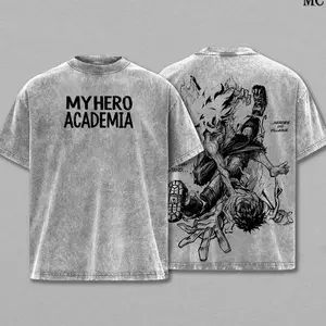 Deku vs Shigaraki My Hero Academia T-Shirt – Vintage Washed Oversize Heavy Cotton Anime Manga Graphic Tee, Hero vs Villain Destiny Battle Streetwear Top Retro Washed Edition Unisex WVG U5Z