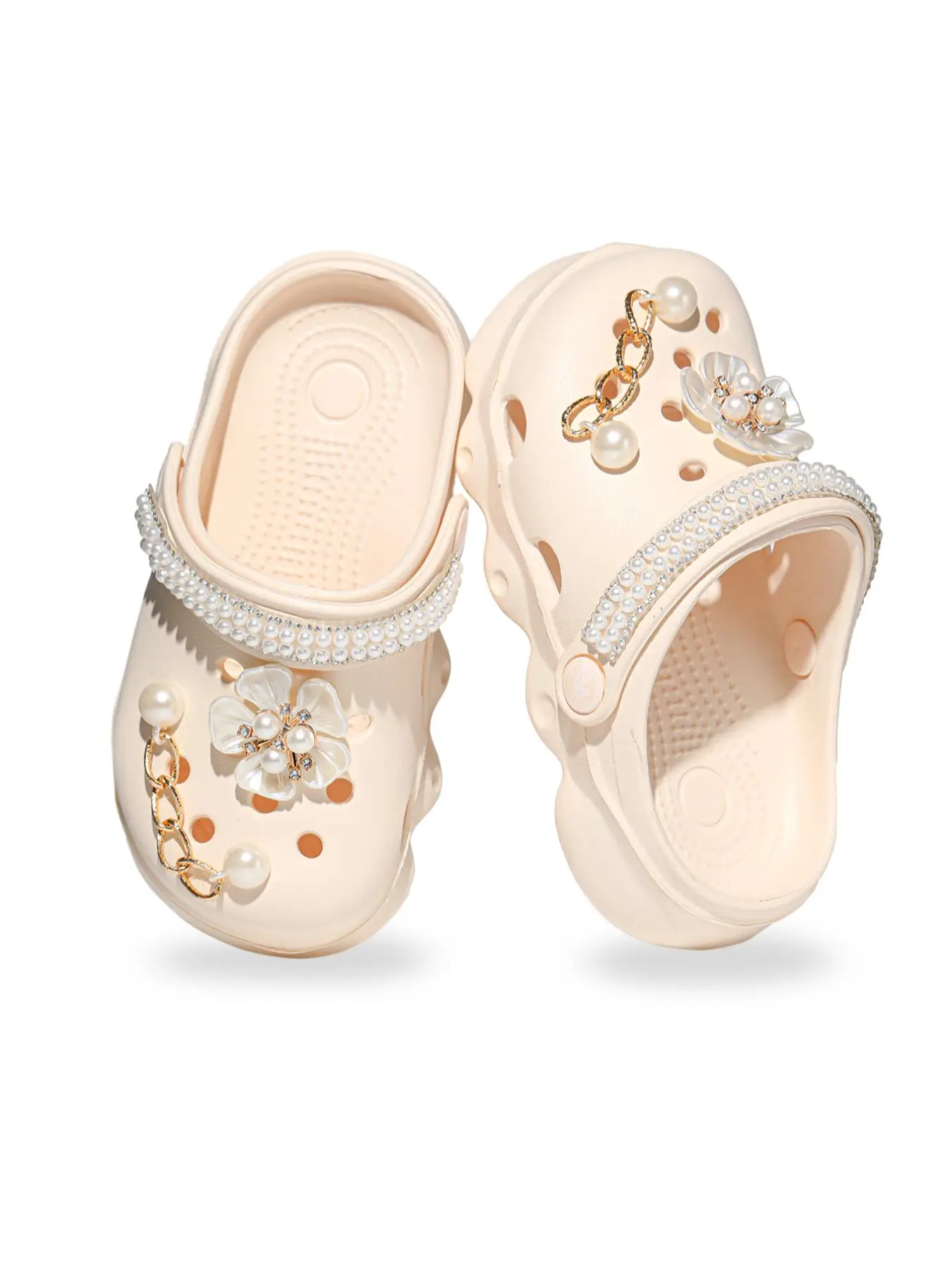 Toddler Girl's Rhinestone Decorated Floral Slippers, Cute Comfortable Soft Cushioned Thick Sole Slippers for Summer, Lightweight Waterproof Outdoor No
